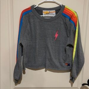 Aviator Nation Gray Sweater with Red and Blue Stripes